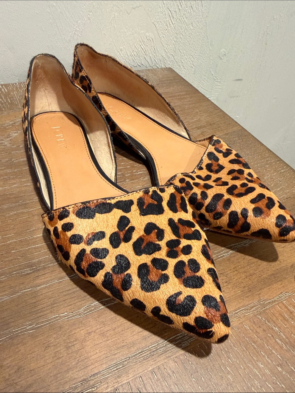 J. Crew Leopard Print Pointed Toe d'Orsay Flats - Tan & Black - Picture 4 of 5